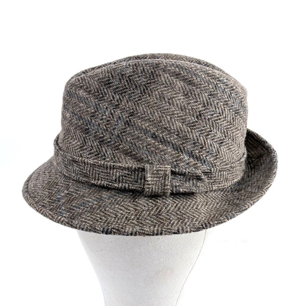 Dobbs Fedora Hat Brown‎ Herringbone Wool Tweed Fifth Avenue New York Size 7 1/4